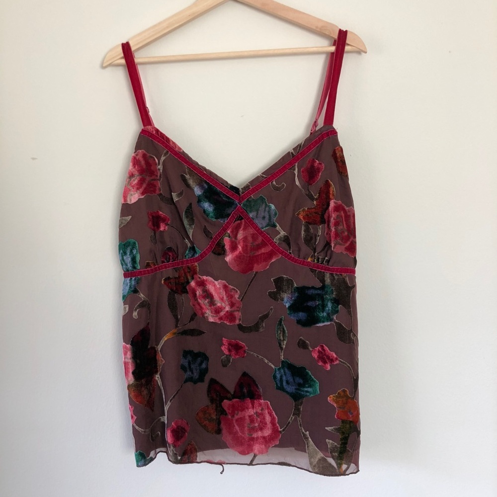 Plus Size Brown Floral Velvet Tank Top